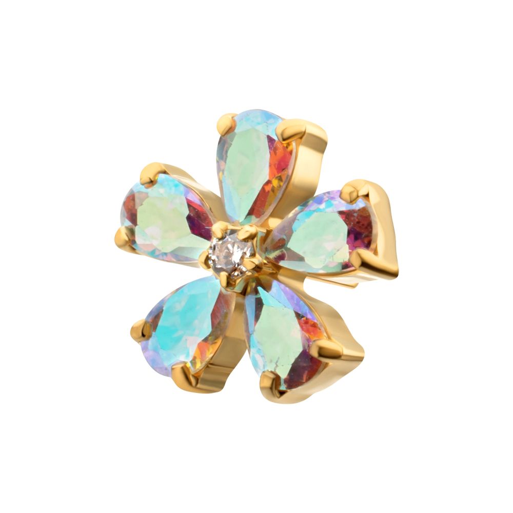 24Kt Gold PVD Titanium Threadless "Radiant Bloom Flower" Prong Set Gem Top