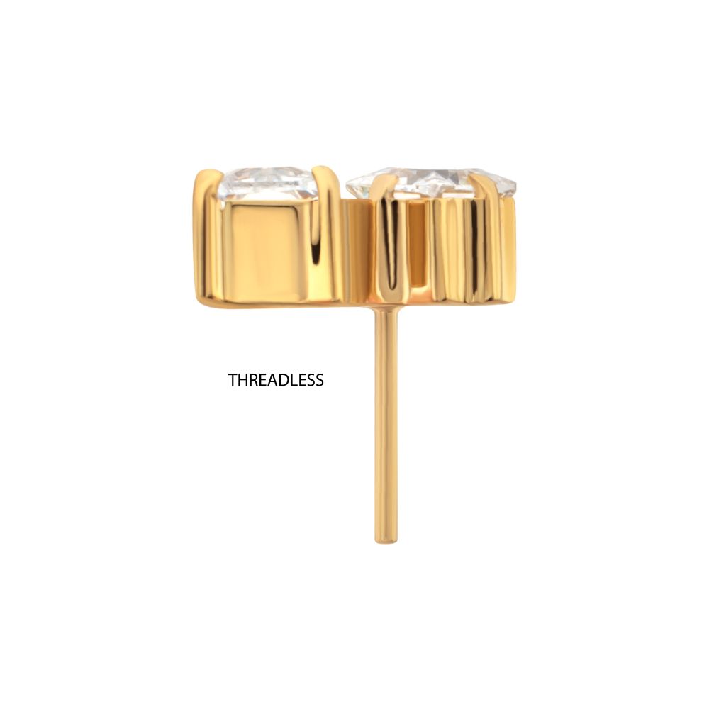 24Kt Gold PVD Threadless "Baguette Duo" Prong Set Gem Top