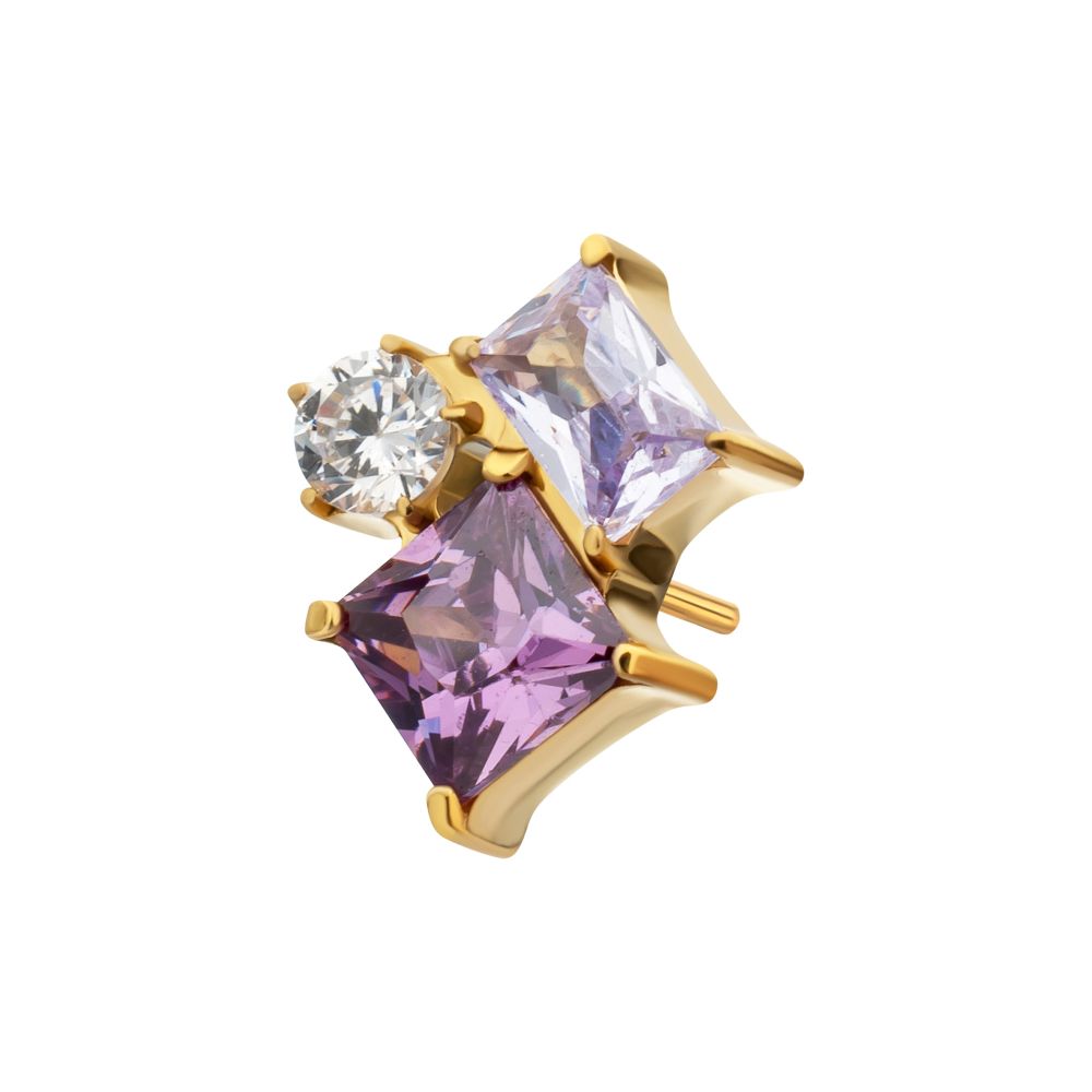 24Kt Gold PVD Threadless "Lustre Cluster" Prong Set Gem Top