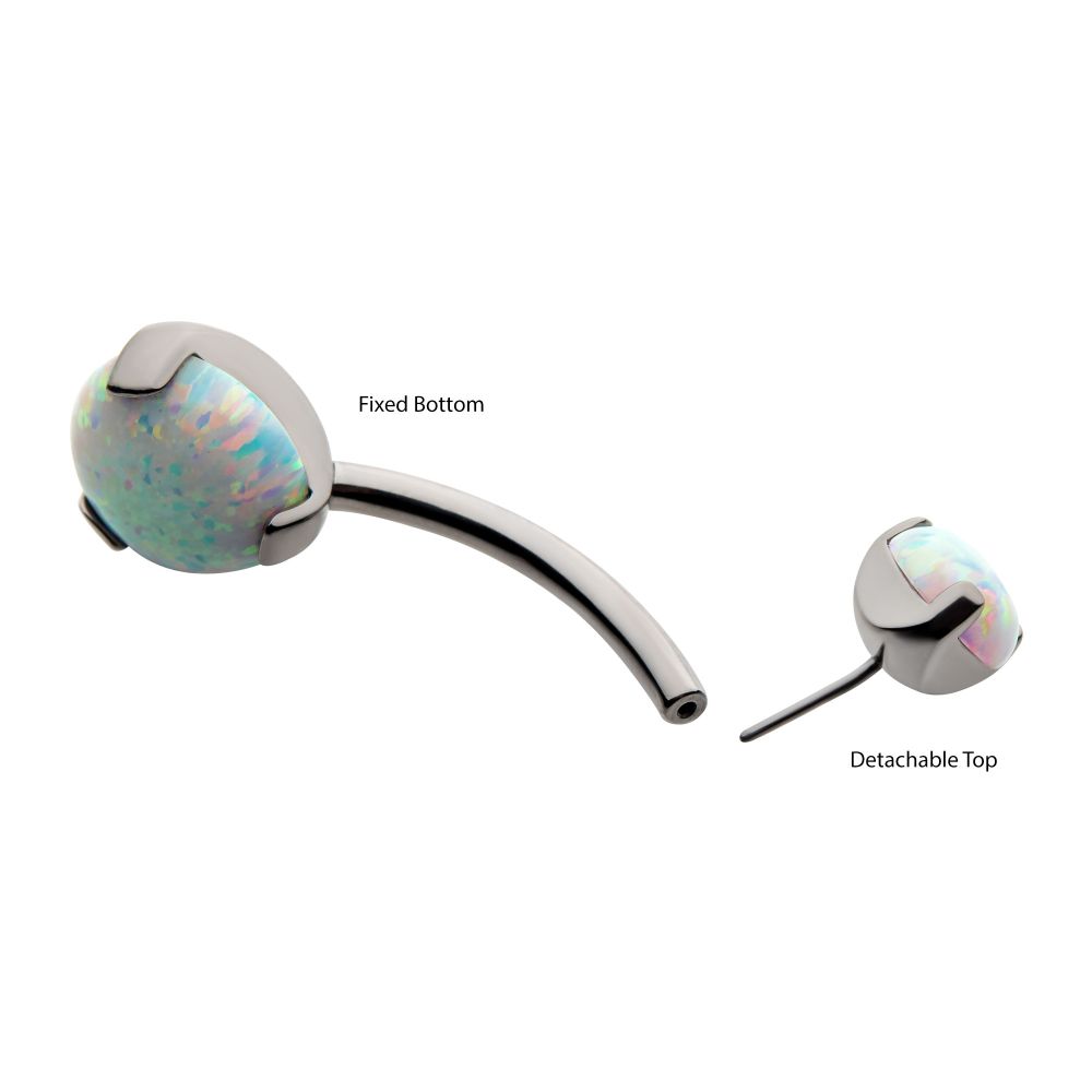Titanium Threadless with Prong Set Round AAA CZ/Synthetic Opal Detachable Top and Fixed Bottom Navel Curve