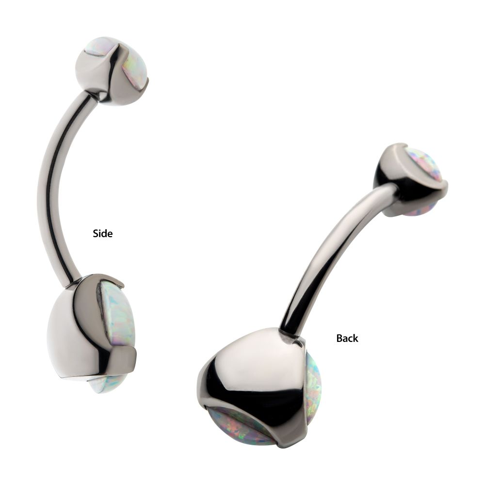 Titanium Threadless with Prong Set Round AAA CZ/Synthetic Opal Detachable Top and Fixed Bottom Navel Curve