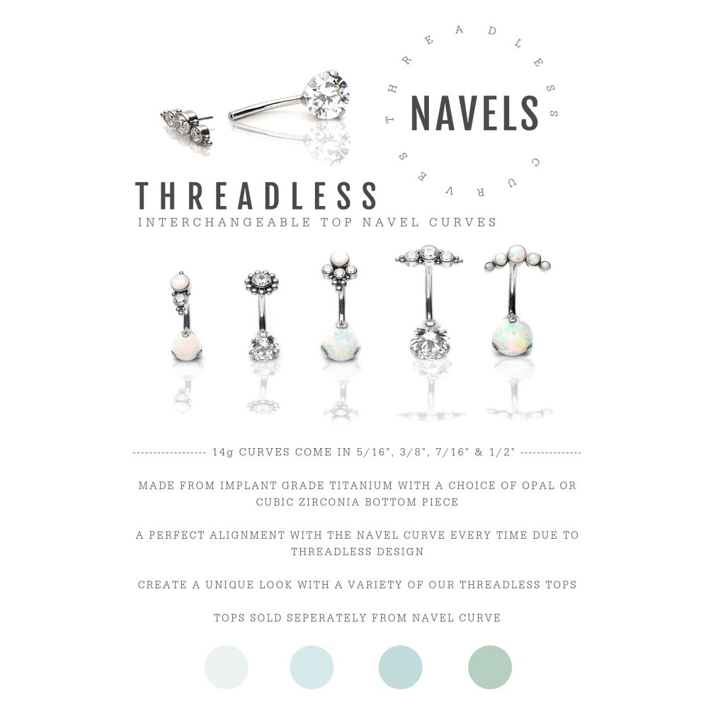 Titanium Threadless with Prong Set Round AAA CZ/Synthetic Opal Detachable Top and Fixed Bottom Navel Curve