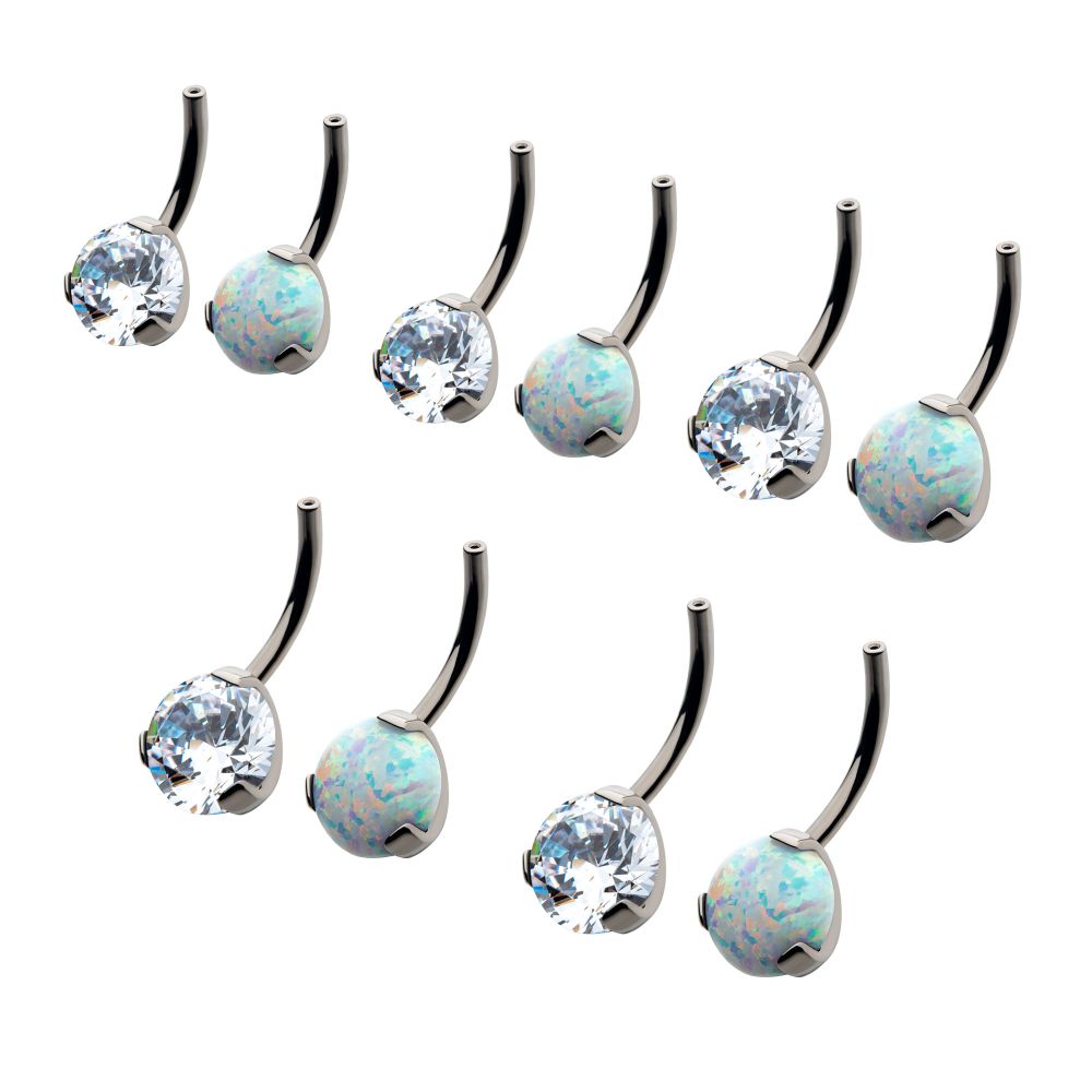Titanium Threadless with Prong Set Round AAA CZ/Synthetic Opal Fixed Bottom Only Navel Curve