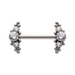 Titanium with One Side Fixed & One Side Threadless Nipple Barbell with Trio Beads & Bezel Set CZ 3-Cluster Ends