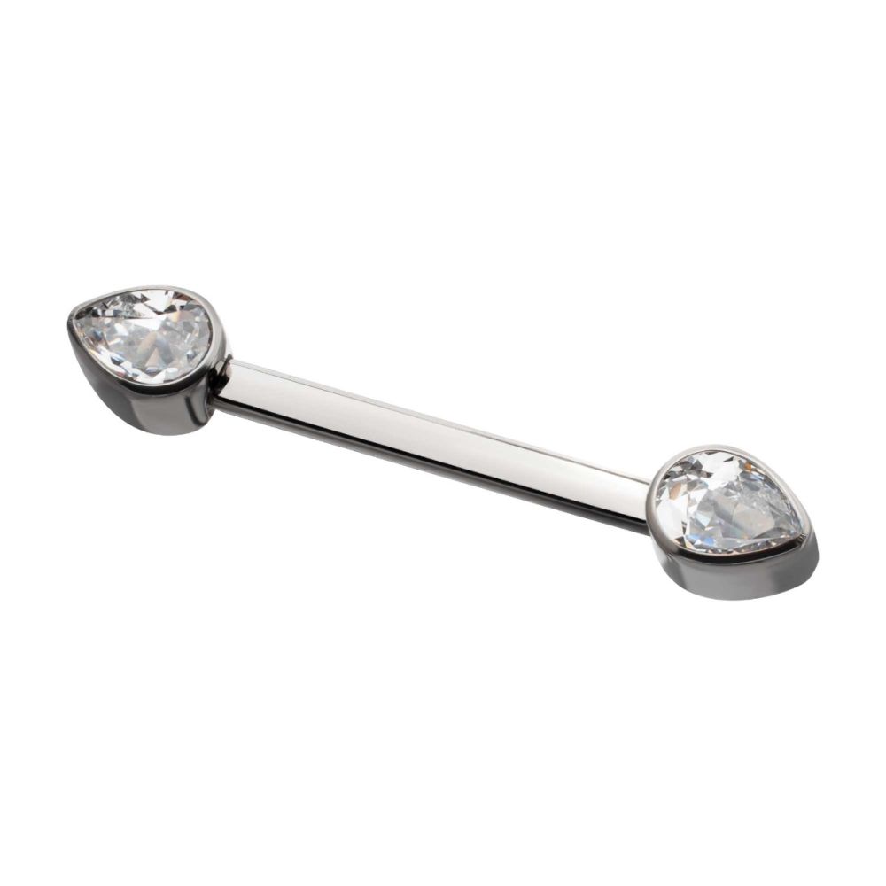 Titanium Bezel Set Teardrop Gem End Nipple Barbell (One Side Fixed, One Side Threadless) | Sold by piece