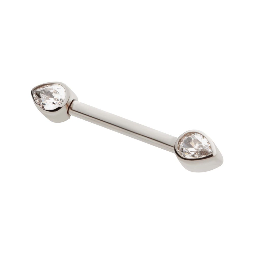 Titanium Threadless Bezel Teardrop CZ Nipple Barbell | Sold by piece