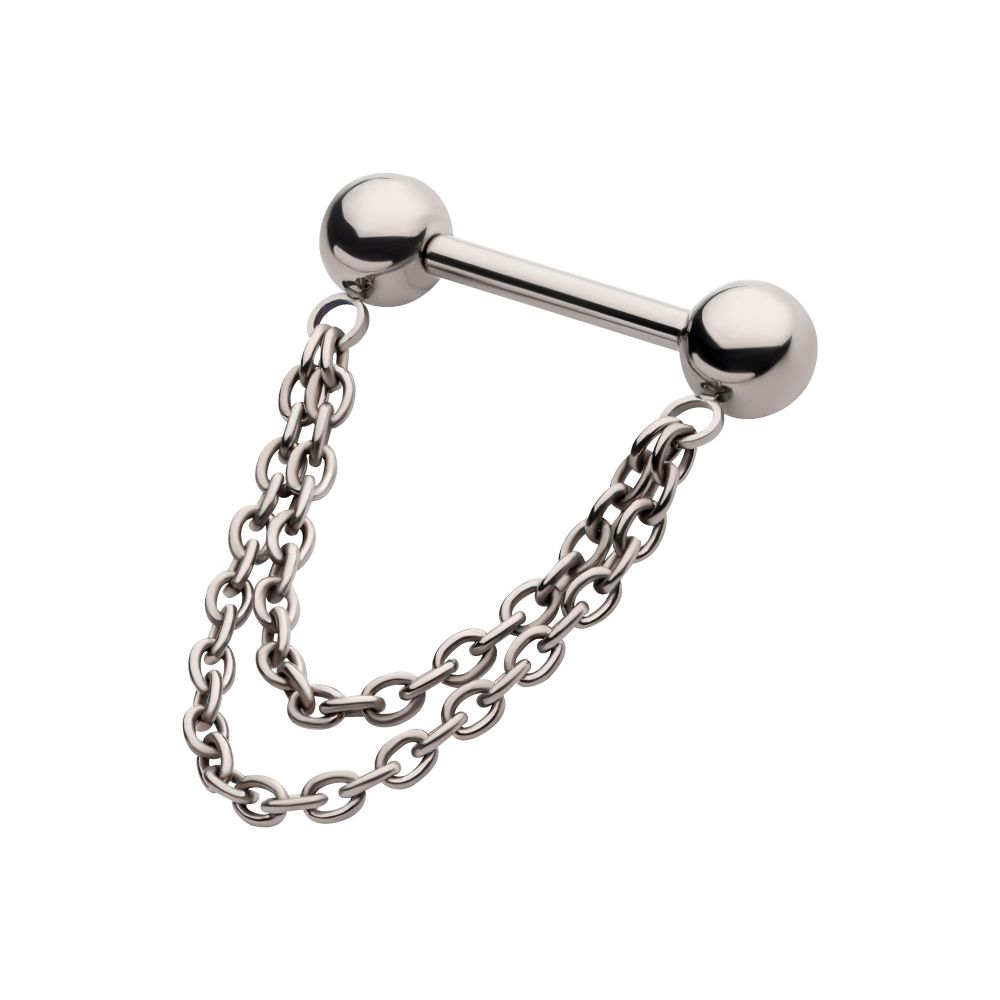 Titanium Double Chain Dangle with One Side Threadless, One Side Fixed Nipple Bar