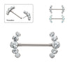 Titanium Semi-Bezel Set Round Gem/Opal 
5-Cluster End Nipple Barbell 
(One Side Fixed, One Side Threadless ) | Sold by piece