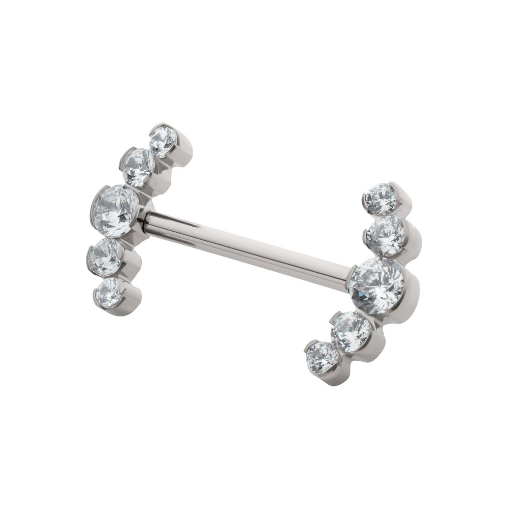Titanium Semi-Bezel Set Round Gem/Opal 
5-Cluster End Nipple Barbell 
(One Side Fixed, One Side Threadless ) | Sold by piece