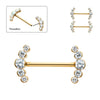 24Kt Gold PVD Titanium Semi-Bezel Set Round Gem/Opal 
5-Cluster End Nipple Barbell 
(One Side Fixed, One Side Threadless ) | Sold by piece