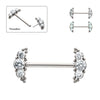 Titanium Beads and Semi-Bezel Set Round Gem/Opal 
3-Cluster Ends Nipple Barbell 
(One Side Fixed, One Side Threadless ) | Sold by piece