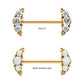 24Kt Gold PVD Titanium Beads and Semi-Bezel Set Round Gem/Opal 
3-Cluster Ends Nipple Barbell 
(One Side Fixed, One Side Threadless ) | Sold by piece