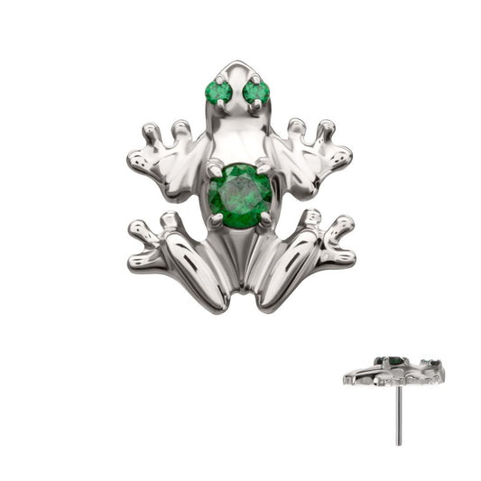Titanium Threadless Frog Top with Prong Set CZ Gem