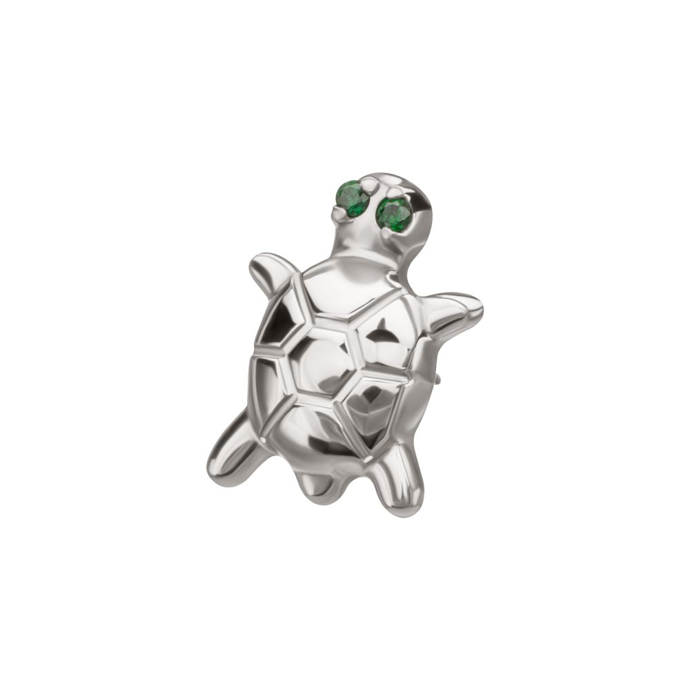 Titanium Threadless Turtle Top with Prong Set CZ Gem Eyes