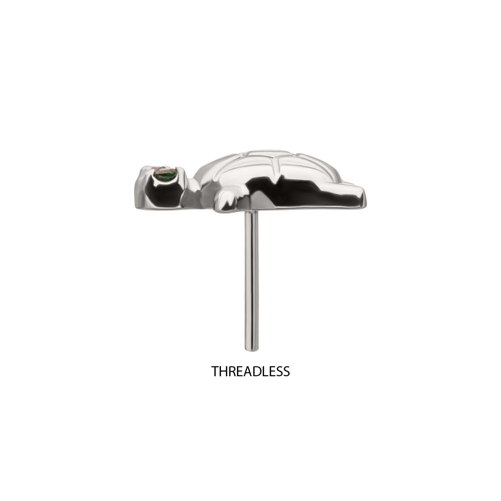 Titanium Threadless Turtle Top with Prong Set CZ Gem Eyes