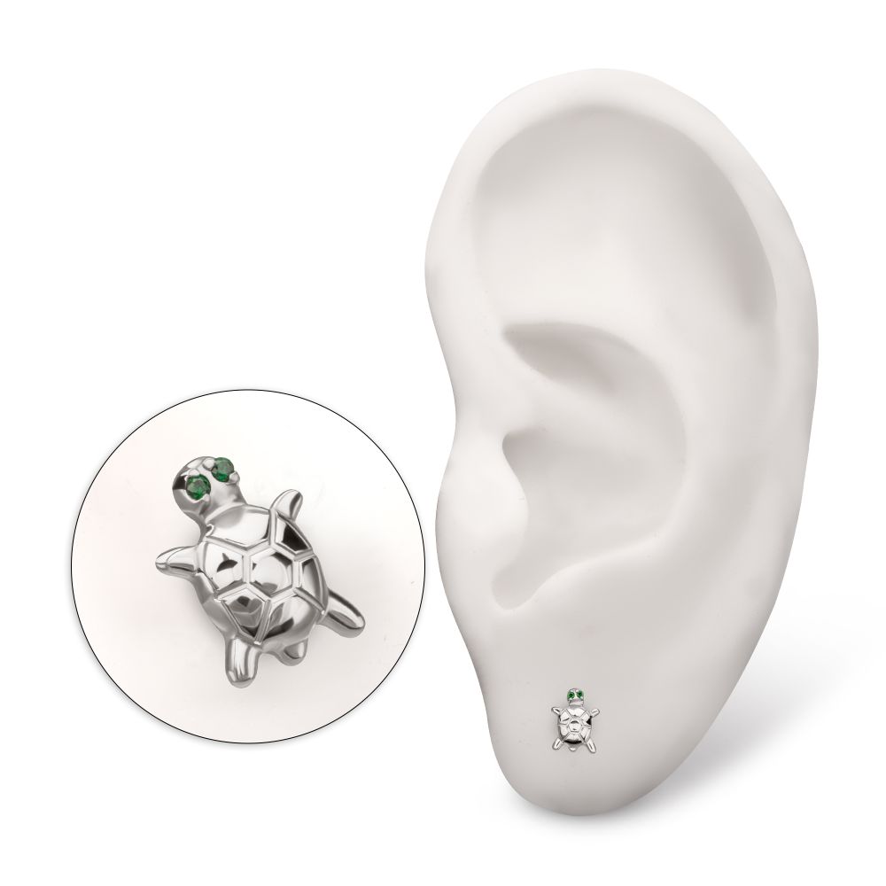 Titanium Threadless Turtle Top with Prong Set CZ Gem Eyes