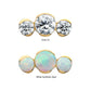 24Kt Gold PVD Titanium Threadless Semi-Bezel Set Round Gem/Opal 3-Cluster Top