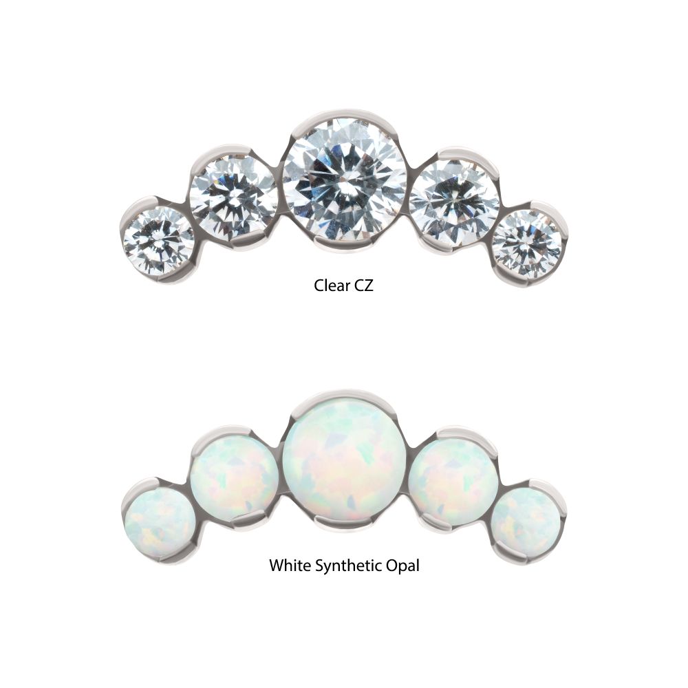 Titanium Threadless Semi-Bezel Set Round Gem/Opal 5-Cluster Top