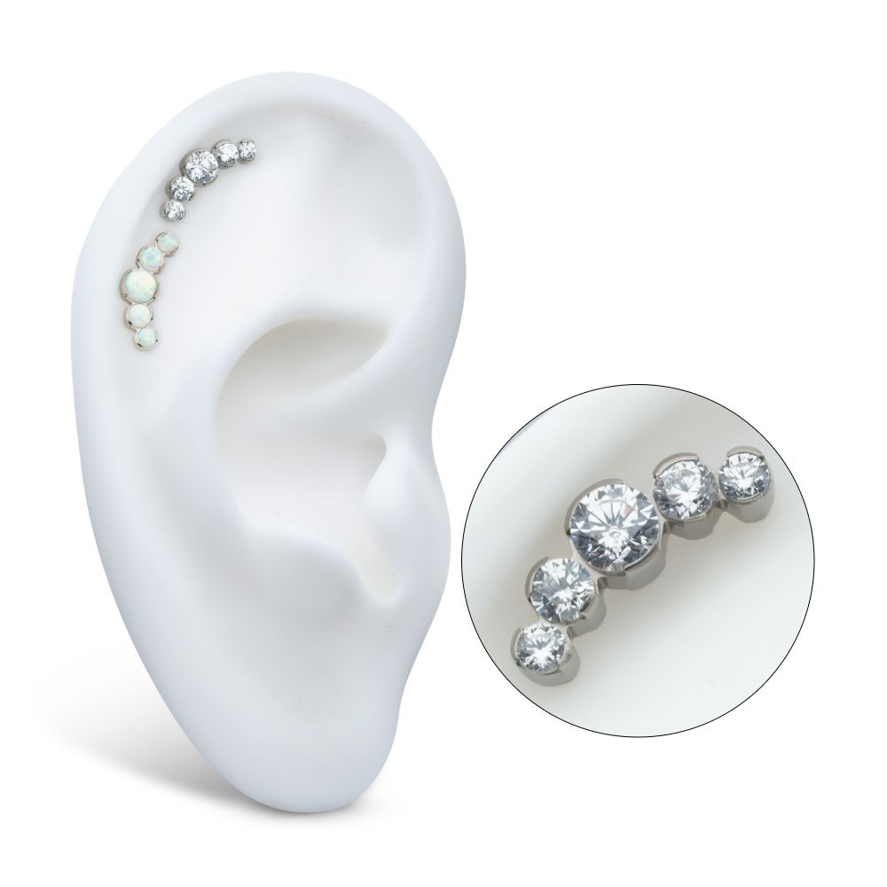 Titanium Threadless Semi-Bezel Set Round Gem/Opal 5-Cluster Top