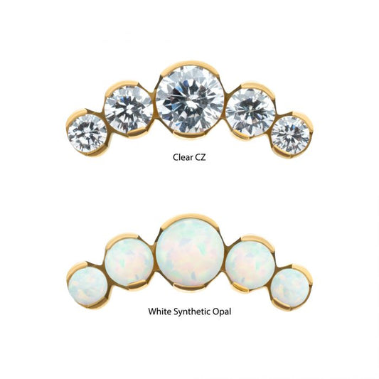 sterilized 24Kt Gold PVD Titanium Threadless Semi-Bezel Set Round Gem/Opal 5-Cluster Top