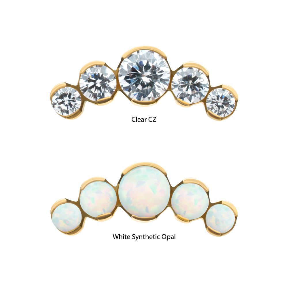 24Kt Gold PVD Titanium Threadless Semi-Bezel Set Round Gem/Opal 5-Cluster Top