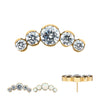 24Kt Gold PVD Titanium Threadless Semi-Bezel Set Round Gem/Opal 5-Cluster Top