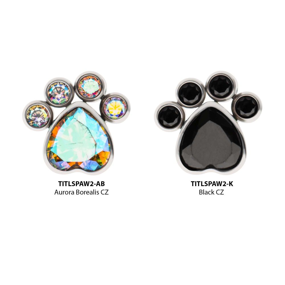 Titanium Threadless Bezel Heart & Round CZ Paw Top