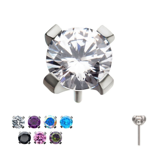 Titanium Threadless with 4-Prong Set CZ Front Facing Top