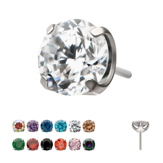 Titanium Threadless Low Profile 4 Prong Round Gem Top
