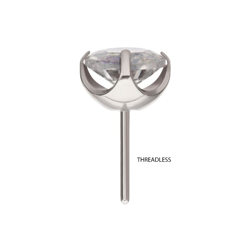 Titanium Threadless Low Profile 4 Prong Round Gem Top