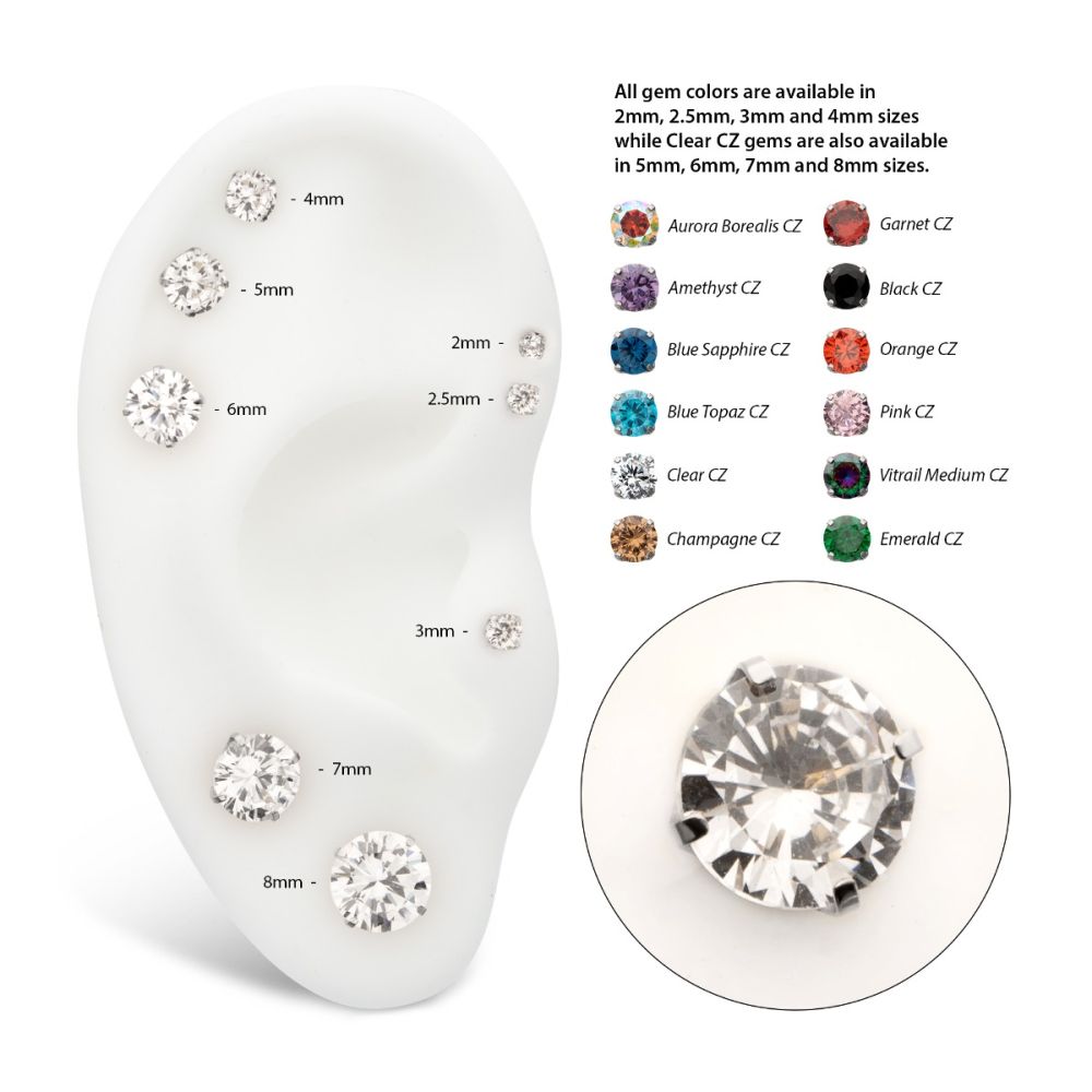 Titanium Threadless Low Profile 4 Prong Round Gem Top