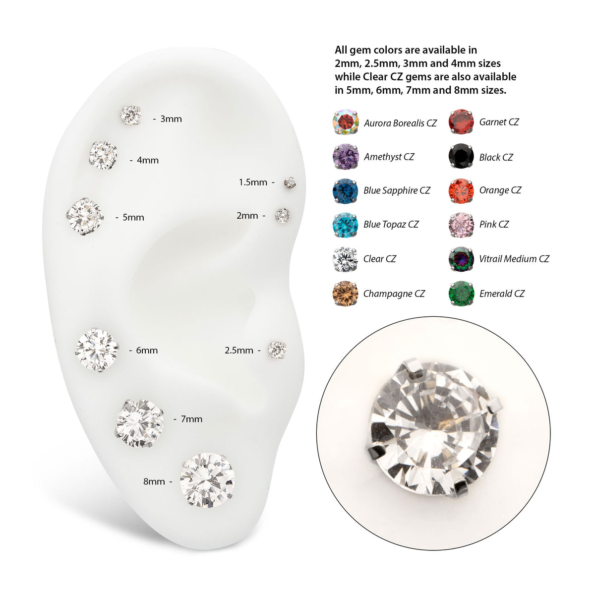 Titanium Threadless Flat Base Low Profile 4 Prong Round Gem Top