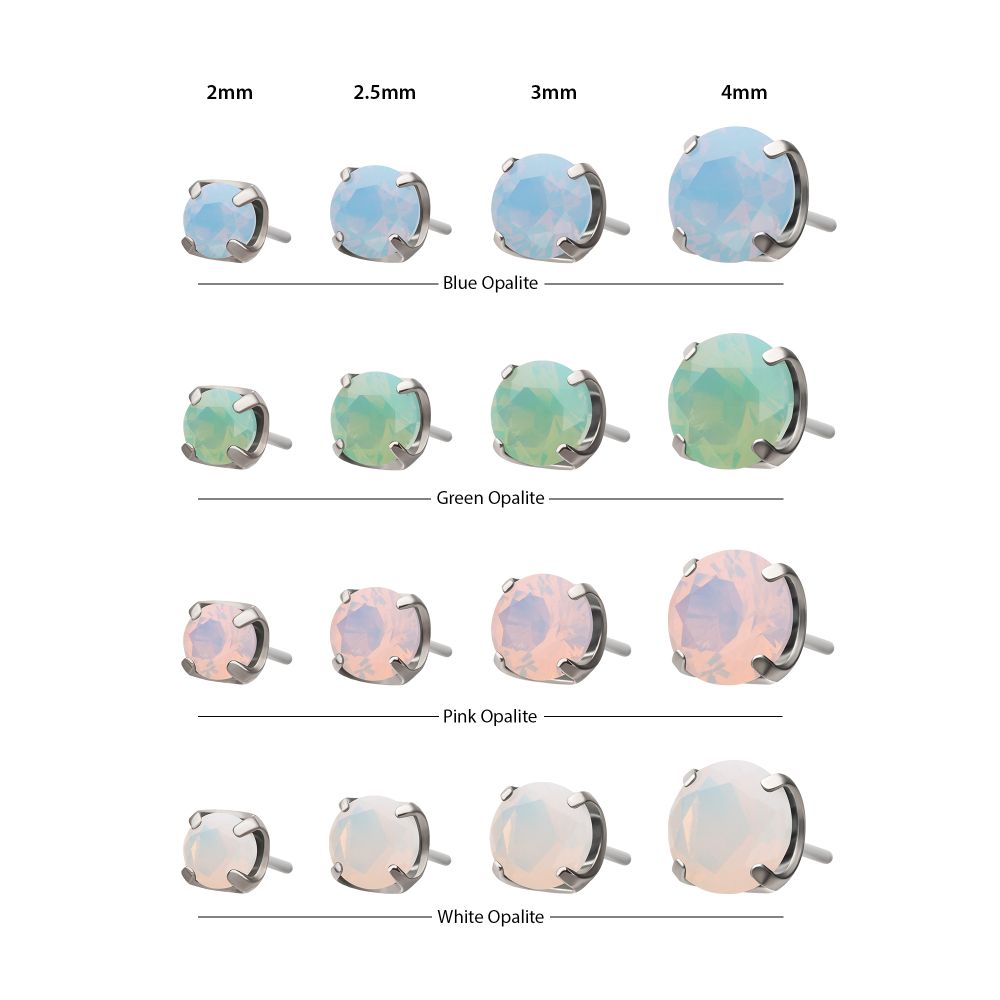 Titanium Threadless Low Profile 4 Prong Round Opalite Gem Top