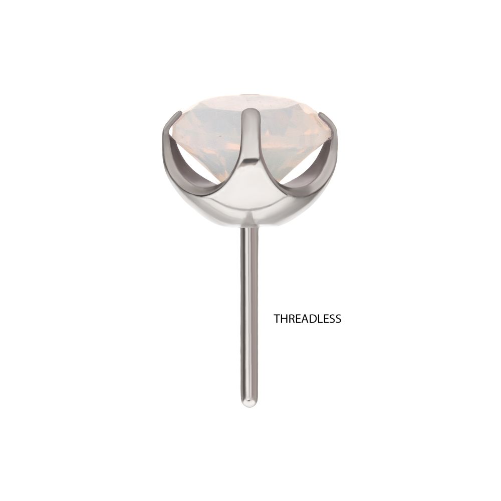 Titanium Threadless Low Profile 4 Prong Round Opalite Gem Top