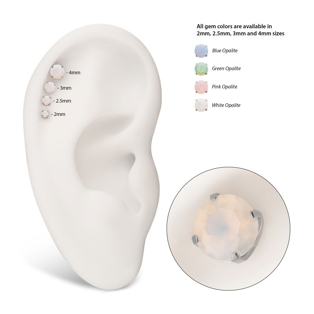Titanium Threadless Low Profile 4 Prong Round Opalite Gem Top