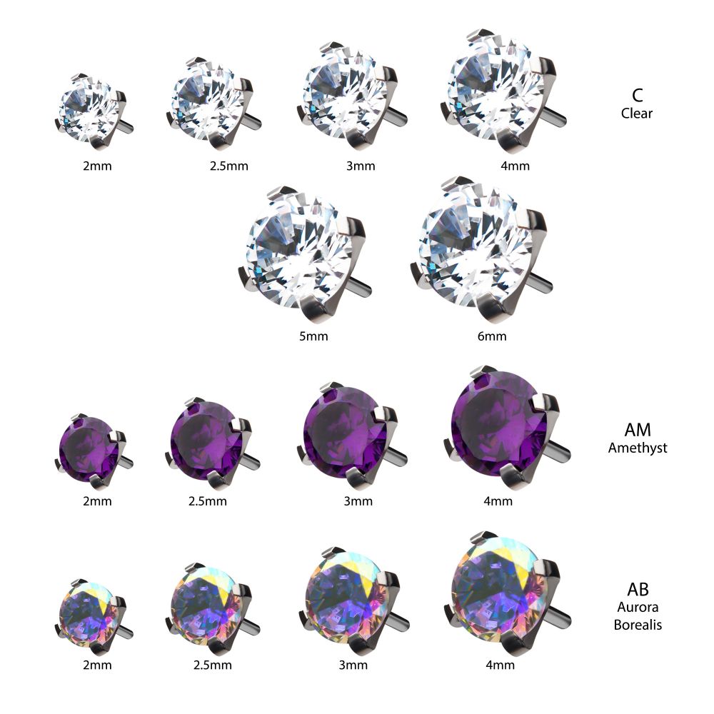 Titanium Threadless with 4-Prong Set CZ Front Facing Top
