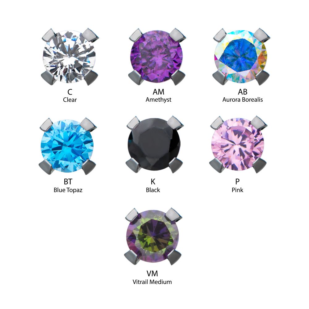 Titanium Threadless with 4-Prong Set CZ Front Facing Top