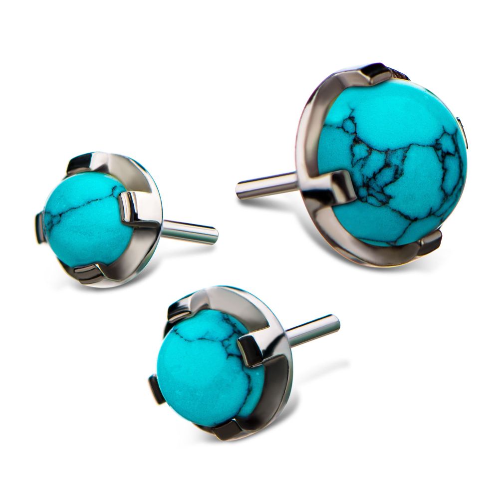 Titanium  Threadless Synthetic Turquoise Prong Set Tops