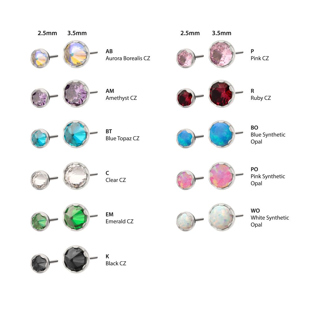 Titanium Threadless Round Prong Set Inverse Gem Top