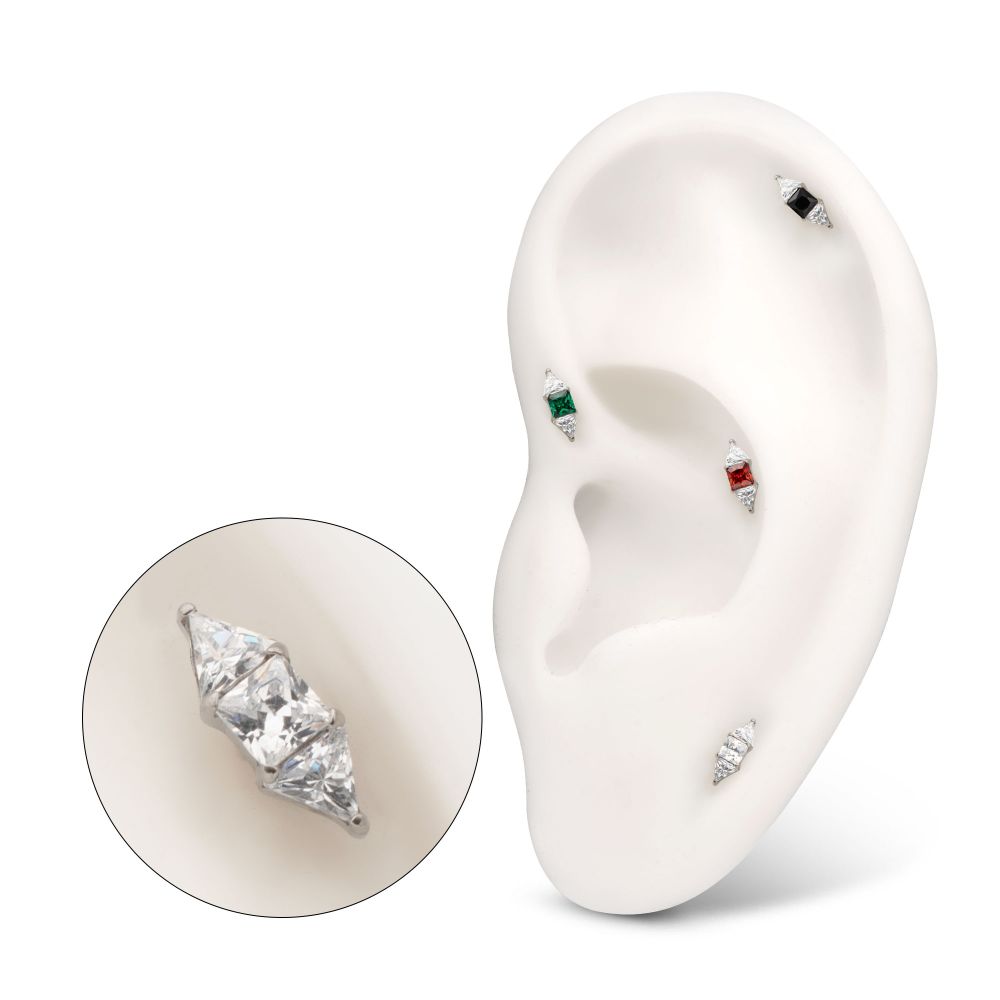 Titanium Threadless Tri-Linear Gem Cluster Top