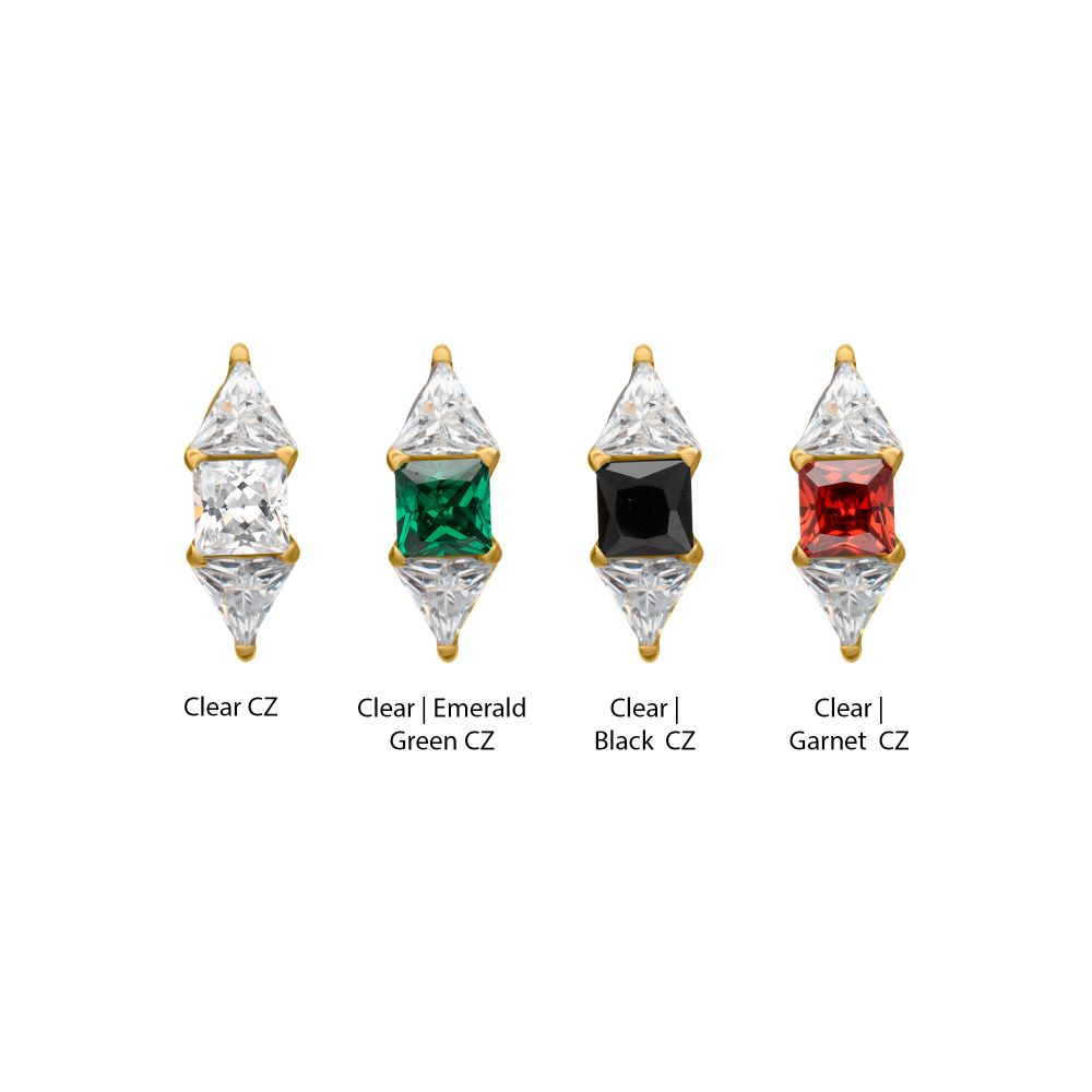 24Kt Gold PVD Titanium Threadless Tri-Linear Gem Cluster Top