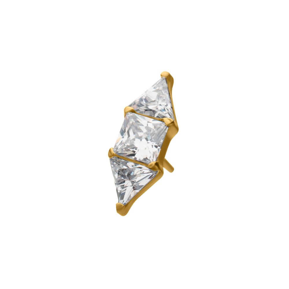 24Kt Gold PVD Titanium Threadless Tri-Linear Gem Cluster Top