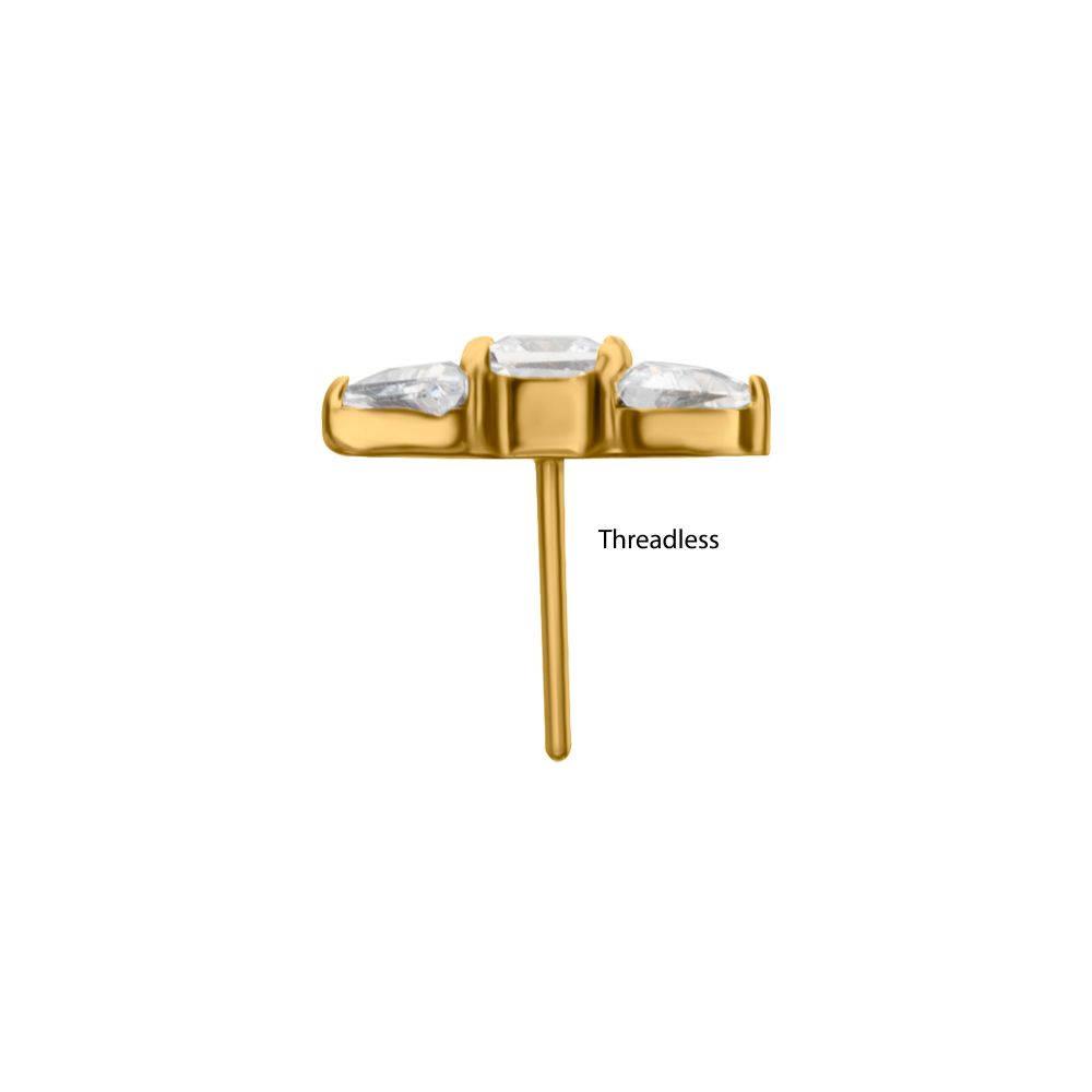 24Kt Gold PVD Titanium Threadless Tri-Linear Gem Cluster Top