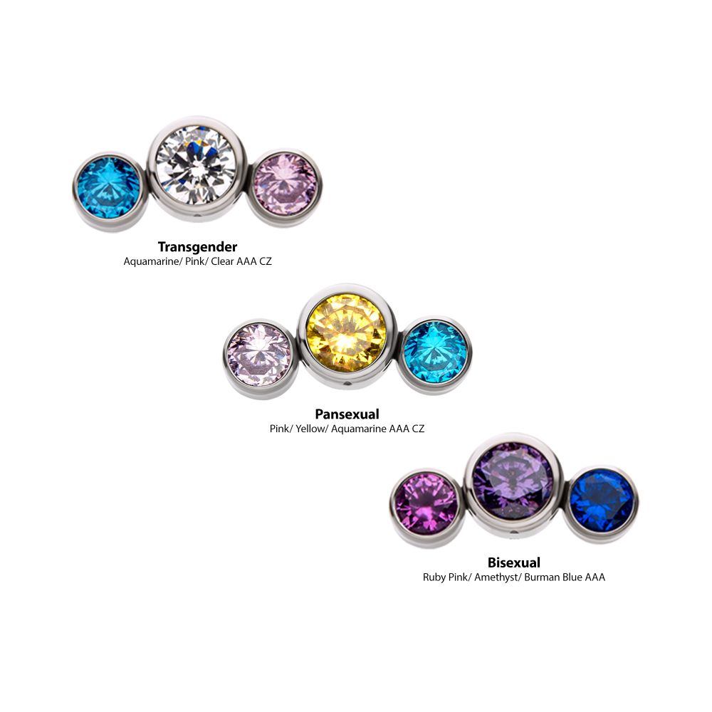 Titanium Threadless with Bi-Trans-Pan Bezel Set CZ 3-Cluster Side Facing Top