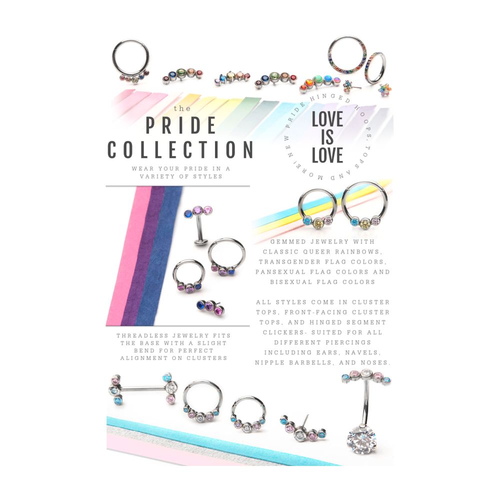 Titanium Threadless with Bi-Trans-Pan Bezel Set CZ 3-Cluster Side Facing Top