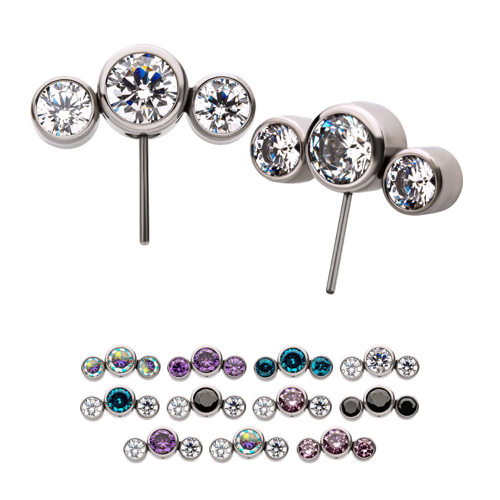 Titanium Threadless with Bezel Set Multi-Color CZ 3-Cluster Side Facing Top