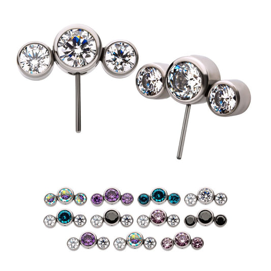 Titanium Threadless with Bezel Set Multi-Color CZ 3-Cluster Side Facing Top