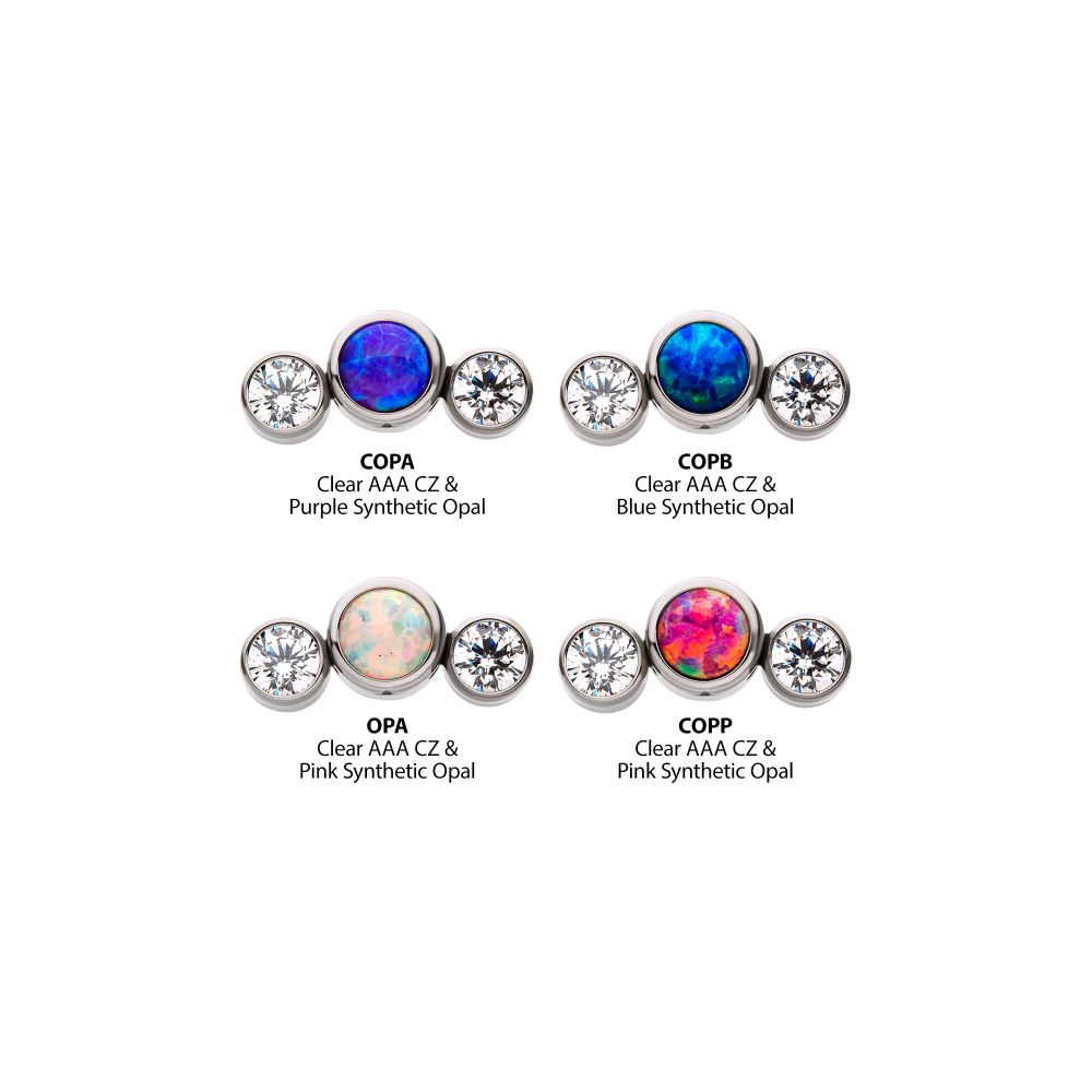 Titanium Threadless with Bezel Set Multi-Color CZ/Opal 3-Cluster Side Facing Top