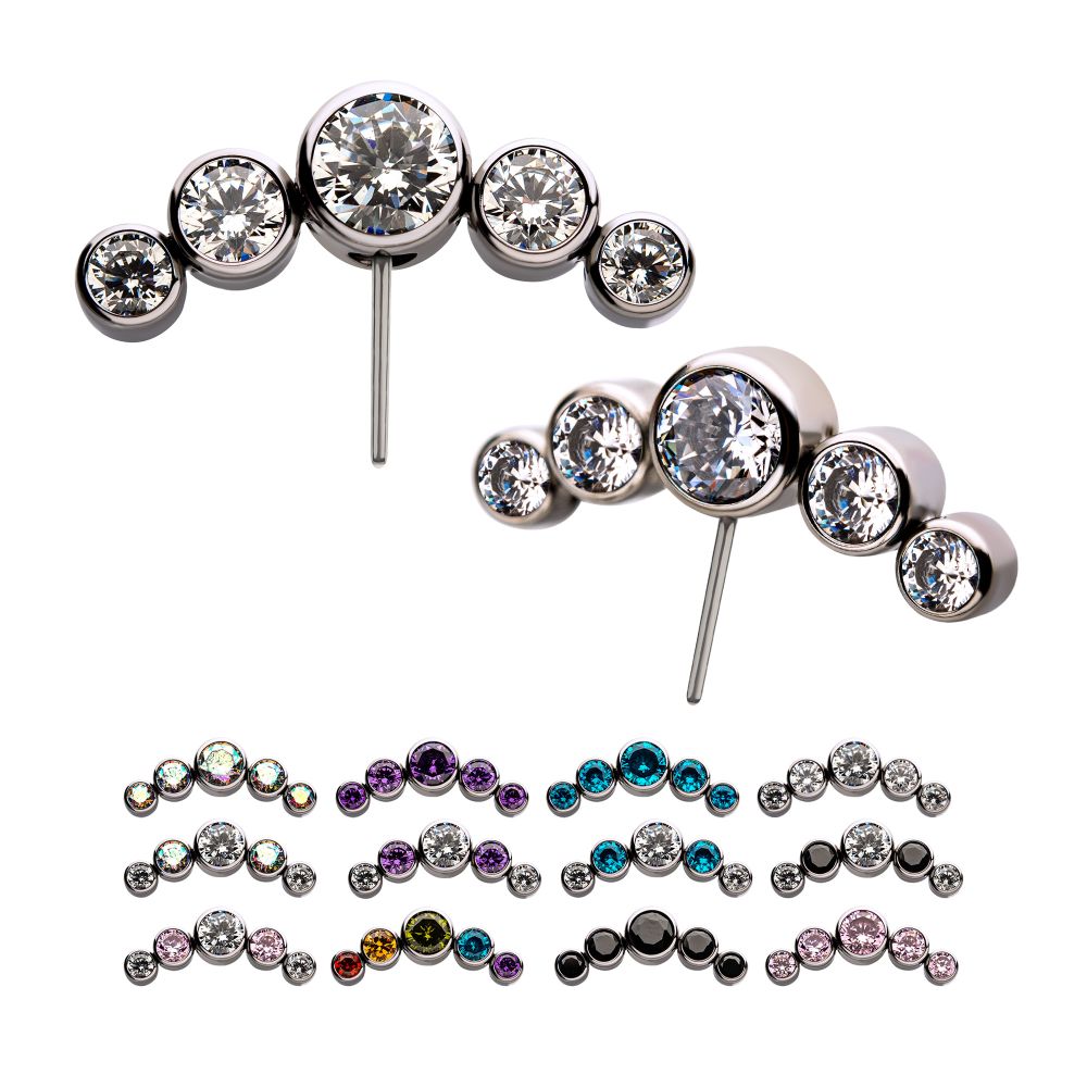 Titanium Threadless with Bezel Set Multi-Color CZ 5-Cluster Side Facing Top