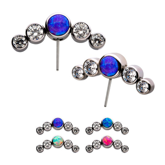 Titanium Threadless with Bezel Set Multi-Color CZ/Opal 5-Cluster Side Facing Top